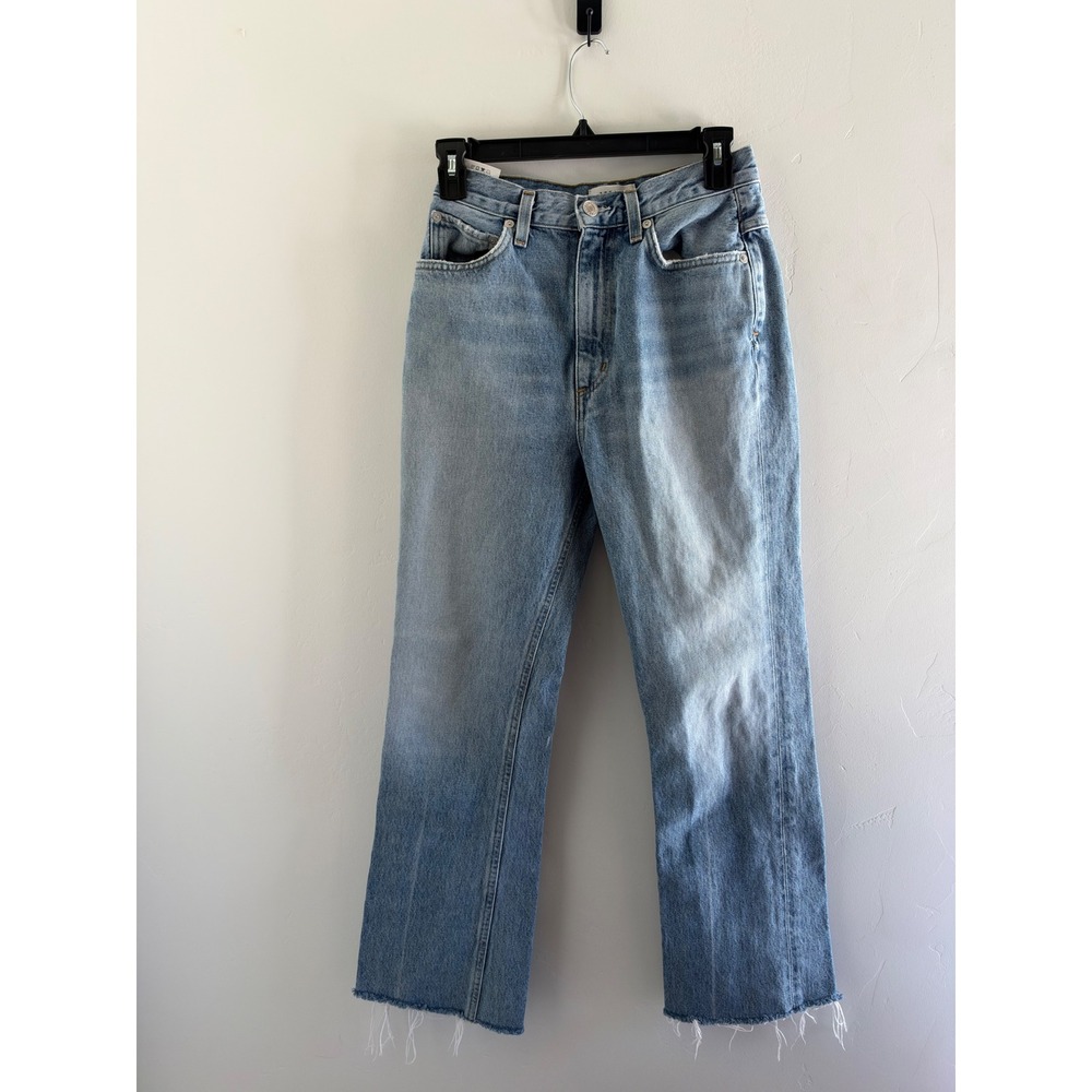 AGOLDE Los Angeles High Rise Straight Leg Raw Hem Jeans Light Wash Size 25